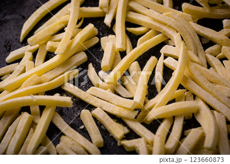 Frozen potato french fries, junk food 123660873