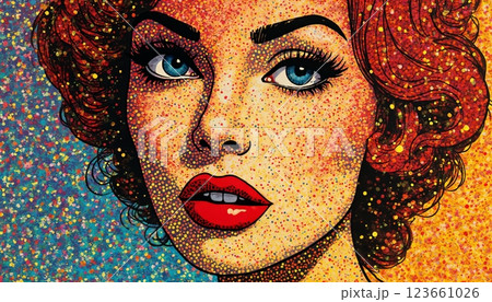 portrait of a girl with beautiful face and makeup, pop art illustration on abstract color background portrait of a girl with beautiful face and makeup, pop art illustration on abstract color background 123661026