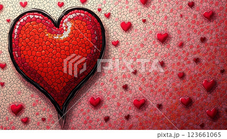 abstract illustration for Valentine's Day celebration, a big red heart on colorful mosaic background, bright and cheerful abstract illustration for Valentine's Day celebration, a big red heart on colorful mosaic background, bright and cheerful 123661065