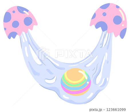 A cracked pink Easter egg with a rainbow-colored yolk A cracked pink Easter egg with a rainbow-colored yolk 123661099