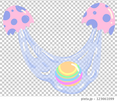 A cracked pink Easter egg with a rainbow-colored yolk A cracked pink Easter egg with a rainbow-colored yolk 123661099