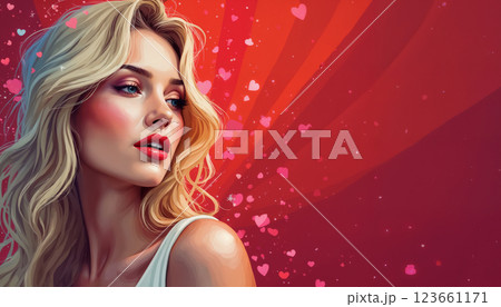 portrait of a girl with beautiful face and makeup, on abstract color background, romantic mood portrait of a girl with beautiful face and makeup, on abstract color background, romantic mood 123661171