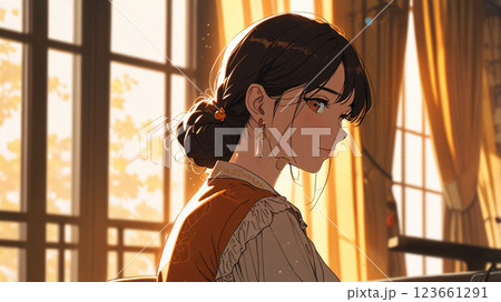 カフェで仕事をする女性 123661291