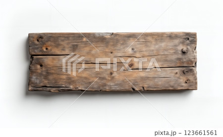 an empty wooden sign board, on a white background, old and weathered plaque 123661561