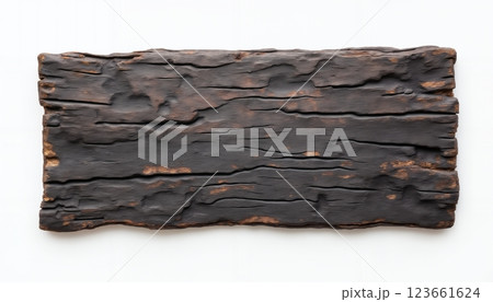 an empty wooden sign board, on a white background, old and weathered plaque 123661624