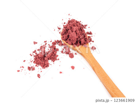 Acai powder circle pile, violet superfood dust, pink fruit flour extract mound 123661909