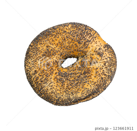 Poppy Seed Bagel Isolated, One Round Bread Bun, Poppyseed Wheat Bakery for Breakfast Poppy Seed Bagel Isolated, One Round Bread Bun, Poppyseed Wheat Bakery for Breakfast 123661911