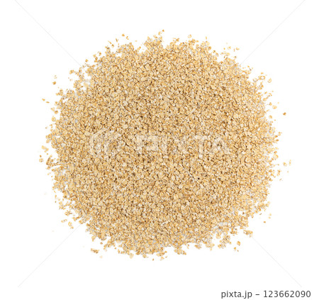Dry raw oat flakes isolated, rolled flat grains, instant porridge, thin cereals, flattened grains group Dry raw oat flakes isolated, rolled flat grains, instant porridge, thin cereals, flattened grains group 123662090