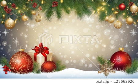 Christmas decorations and gifts and garland on a wall background for new year celebrations, winter fairy tale Christmas decorations and gifts and garland on a wall background for new year celebrations, winter fairy tale 123662920