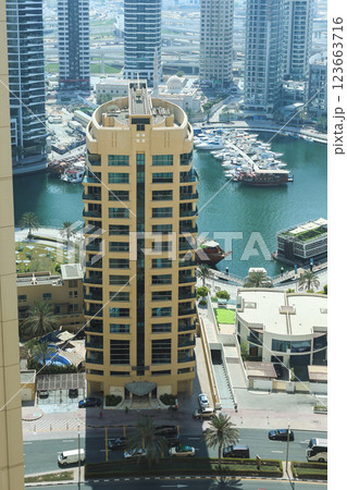 Dubai, United Arab Emirates - September 25, 2024 Aerial view of Dubai Marina. Editorial Dubai, United Arab Emirates - September 25, 2024 Aerial view of Dubai Marina. Editorial 123663716