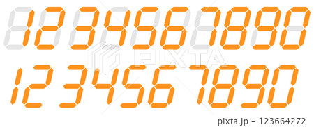 7セグ　デジタル数字　オレンジ 123664272