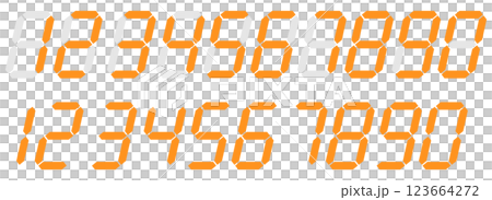 7セグ　デジタル数字　オレンジ 123664272