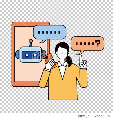 Woman asking a question to artificial intelligence Woman asking a question to artificial intelligence 123664289