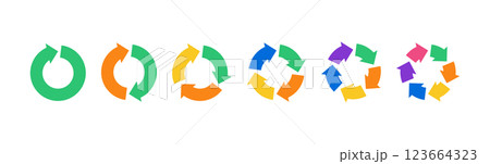 Circular cycle of arrows. Round diagram for infographics in presentations. Set with color vector illustration isolated on white background. 123664323