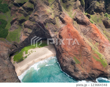 Aerial View of Na Pali Coastline in Kauai Aerial View of Na Pali Coastline in Kauai 123664348