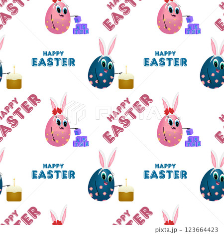 Cute Easter Egg Bunny Seamless Pattern - Festive Holiday Design Cute Easter Egg Bunny Seamless Pattern - Festive Holiday Design 123664423