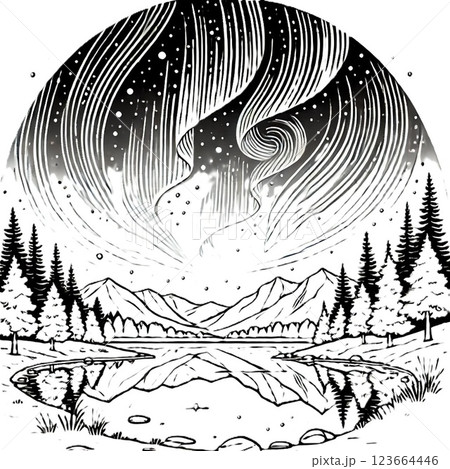 オーロラの塗り絵 123664446