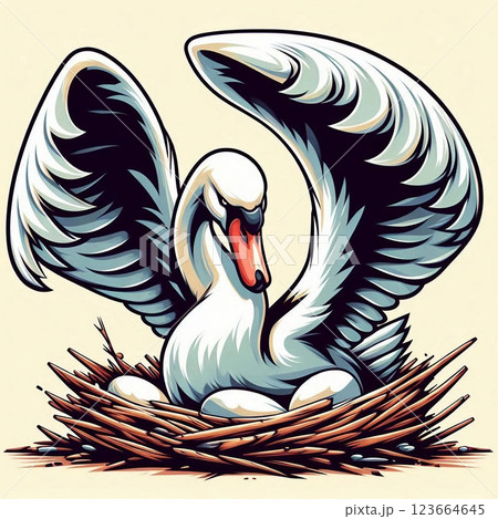 翼を広げて威嚇する白鳥 123664645