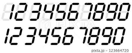 7セグ　デジタル数字　ブラック 123664720