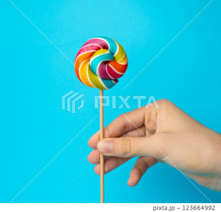 Color lollipop, spiral candy on stick, colorful striped lollypop, round fruit caramel, circle lollipop Color lollipop, spiral candy on stick, colorful striped lollypop, round fruit caramel, circle lollipop 123664992
