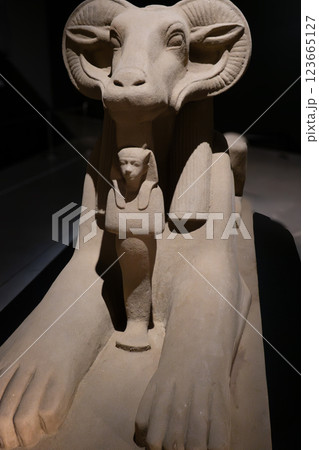 羊頭のスフィンクス姿のアメン・ラー神に護られるツタンカーメン 羊頭のスフィンクス姿のアメン・ラー神に護られるツタンカーメン 123665127