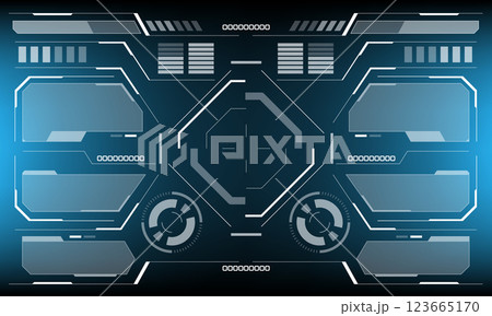 HUD sci-fi interface screen view white circular geometric design virtual futuristic technology creative display on blue vector 123665170