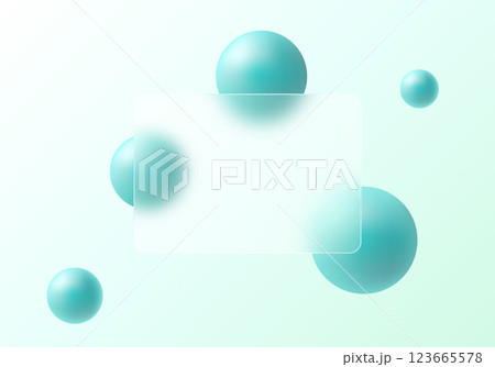 Abstract minimalistic background for glass morphism presentation. Panel of transparent material and sphere. 123665578