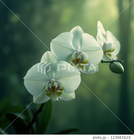 Orchid Elegance Amidst Glowing Green Serenity Orchid Elegance Amidst Glowing Green Serenity 123665628