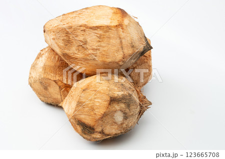 Pile of group cut coconuts Pile of group cut coconuts 123665708
