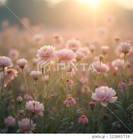 Serene Pastel Blossoms Awash in Dawn Light 123665719