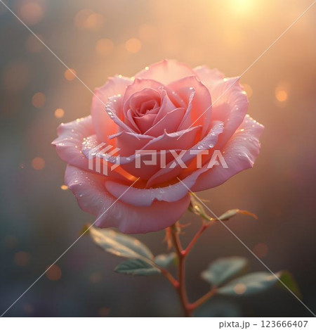 Morning Dew on Rose Petals with Dreamlike Pastel Glow 123666407