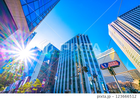 日本の東京都市景観 新時代へ…虎の門駅（左下）やビル群、虎ノ門ヒルズステーションタワー（左奥） 123666512