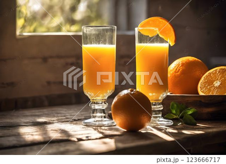 Farmhouse Fresh: Orange Juice in Bright Morning Light Farmhouse Fresh: Orange Juice in Bright Morning Light 123666717