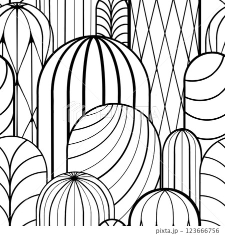 Seamless pattern of lines in the shape of a cactus on a colored background. Endless line ornament 123666756