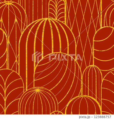 Seamless pattern of lines in the shape of a cactus on a colored background. Endless line ornament 123666757