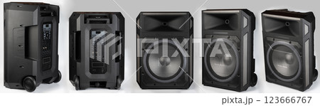 Portable party music speaker on wheels Portable party music speaker on wheels 123666767