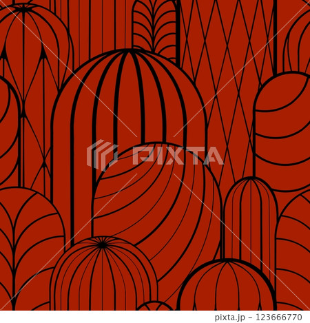 Seamless pattern of lines in the shape of a cactus on a colored background. Endless line ornament 123666770