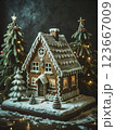 Gingerbread house decorated with colorful candies 123667009