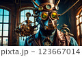 Steampunk style. Industrial mechanical monster made of metal and leather. Supernatural being. 123667014