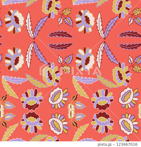 Awesome floral pattern geo bright flowers, plants, branches and graphic elements. Vector illustration 123667016