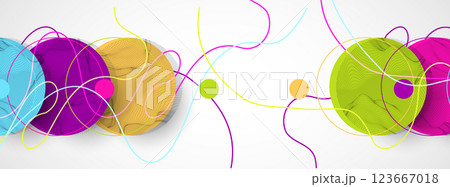 Abstract colored background.  Wireframe circles. Modern science or technology art elements. Surface illustration. Vector. 123667018