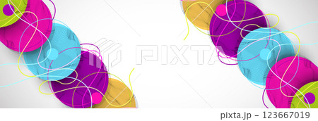 Abstract colored background.  Wireframe circles. Modern science or technology art elements. Surface illustration. Vector. 123667019