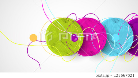 Abstract colored background.  Wireframe circles. Modern science or technology art elements. Surface illustration. Vector. 123667021