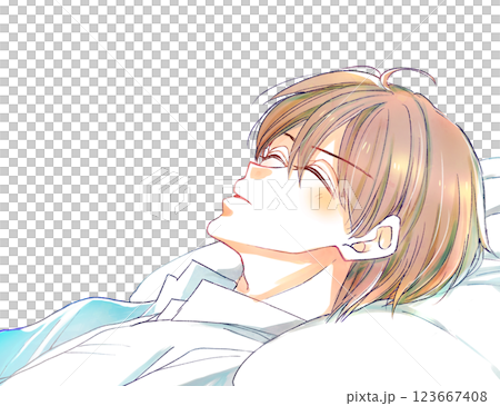A man lying on his back with his eyes closed sleeping soundly 123667408