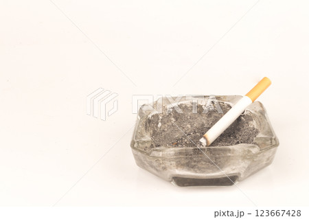 Ashtray butts cigarette on white Ashtray butts cigarette on white 123667428
