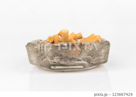 Ashtray butts cigarette on white Ashtray butts cigarette on white 123667429