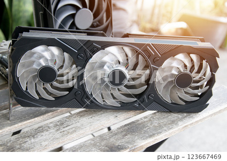 Front view of a computer graphics card Front view of a computer graphics card 123667469
