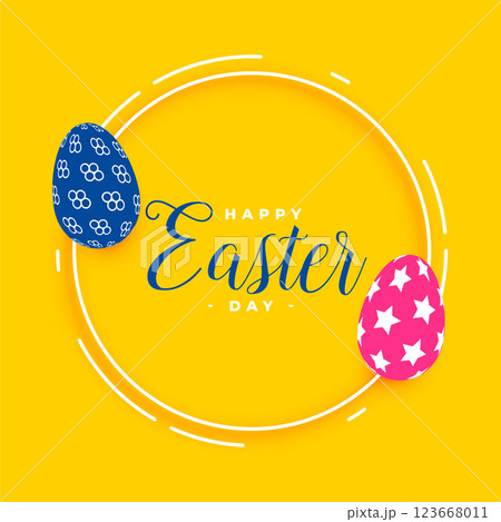 happy easter yellow card with eggs design happy easter yellow card with eggs design 123668011