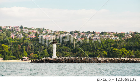 Beautiful coastal village surrounded by lush green trees. Black Sea, Varna Beautiful coastal village surrounded by lush green trees. Black Sea, Varna 123668138