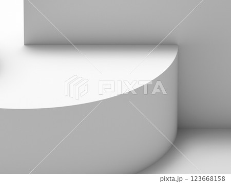 A minimalist abstract composition showcasing smooth white surfaces, 3d art 123668158
